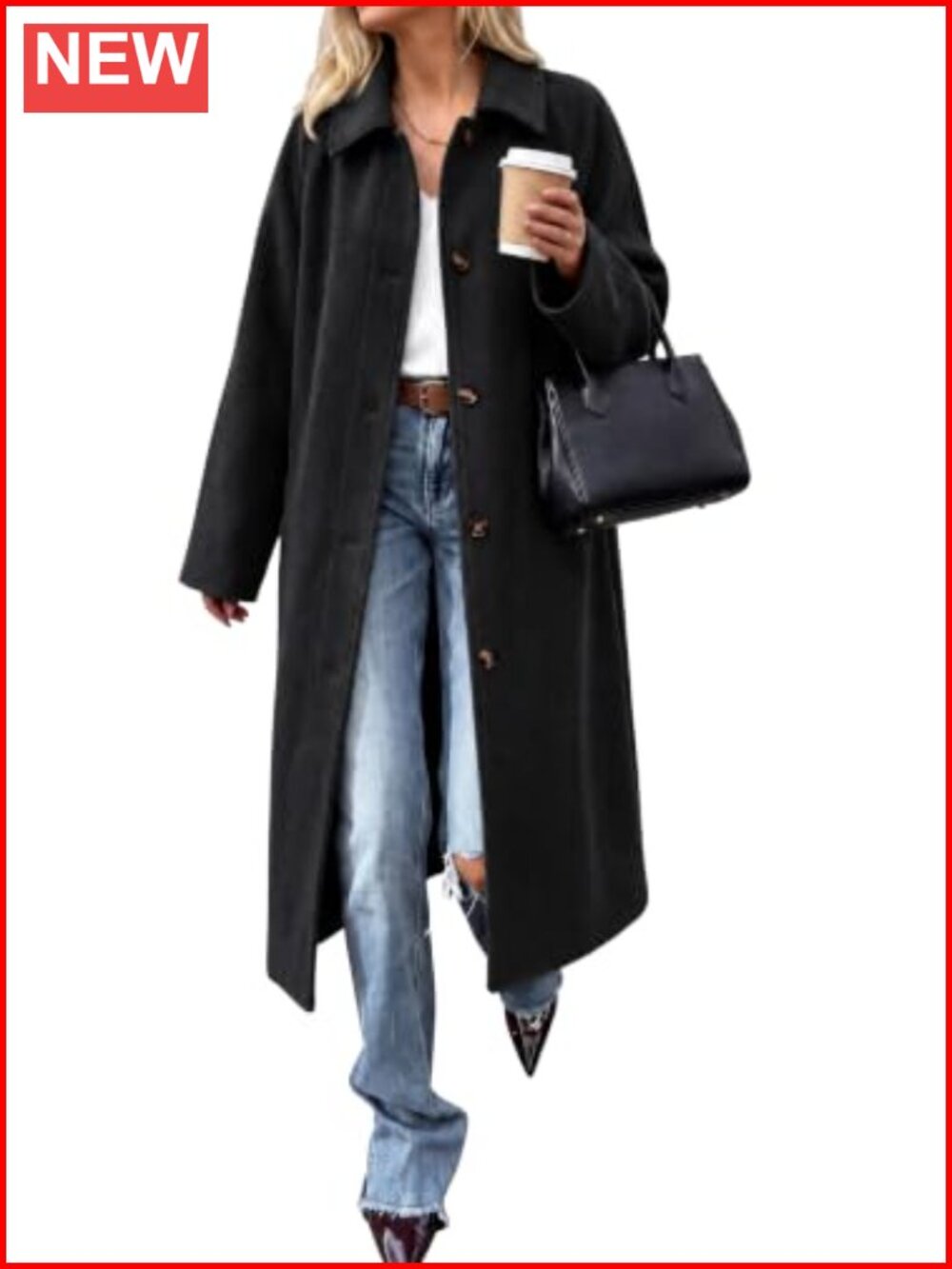 Women's Long Pea Coat Single Breasted Lapel Overcoat Winter Warm